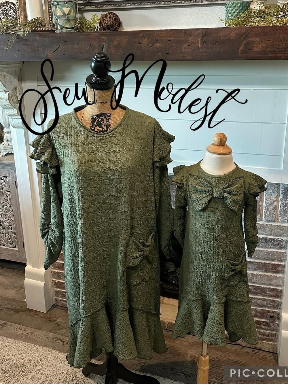 🌿NEW Mommy and me set! Textured Olive Green Ruffle set. 🌿